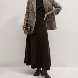 ME+EM Felted Maxi Skirt Size XS Merino Wool In Warm Chocolate Melange 35" Length